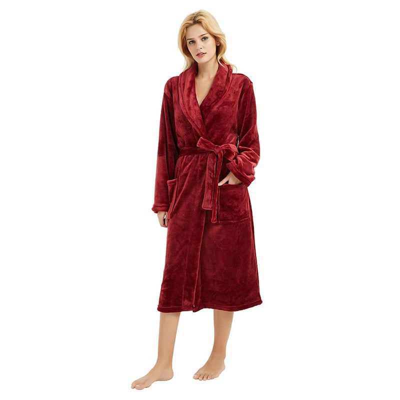 HEARTNICE Womens Fleece Robes, Soft Plush Long Bathrobe, Thick Kimono Robes for Womens, Warm House Coat (A-Wine, L/XL) - Image 5